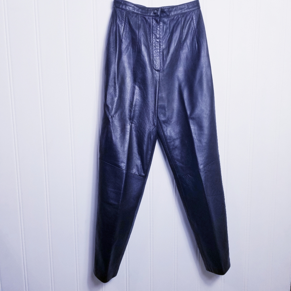 Vintage Valerie Stevens Black Lambskin Leather High Rise Tapered Pants Sz 4